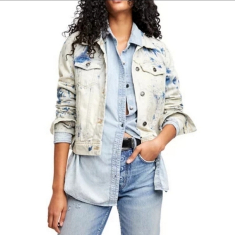 Free people blue jean jacket the stressed tie dye